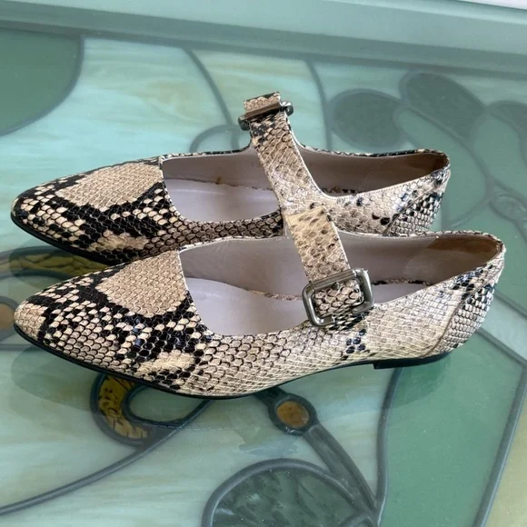 Freda Salvador Snakeskin Mary Jane Ivy Flats Size 7 - Picture 3 of 10
